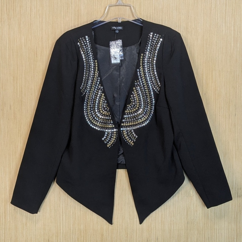 City Chic Embellished Blazer Jacket Black Chic Metallic Contemporary Women Small